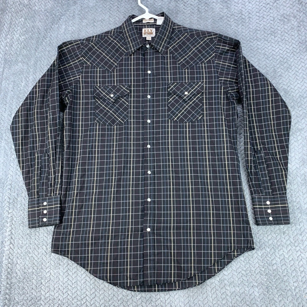 Ely Cattleman Shirt Mens Large Tall Black Striped Western Pearl Snap Long Sleeve